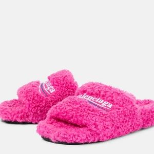 Balenciaga Faux Furry Logo Slides PINK